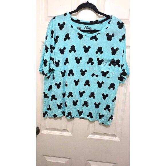 Disney Mickey Mouse Print Light Blue Pajama Top Women's Size L/G - Picture 2 of 7
